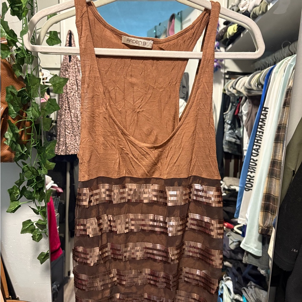 Arden B Brown Textured Sleeveless Top